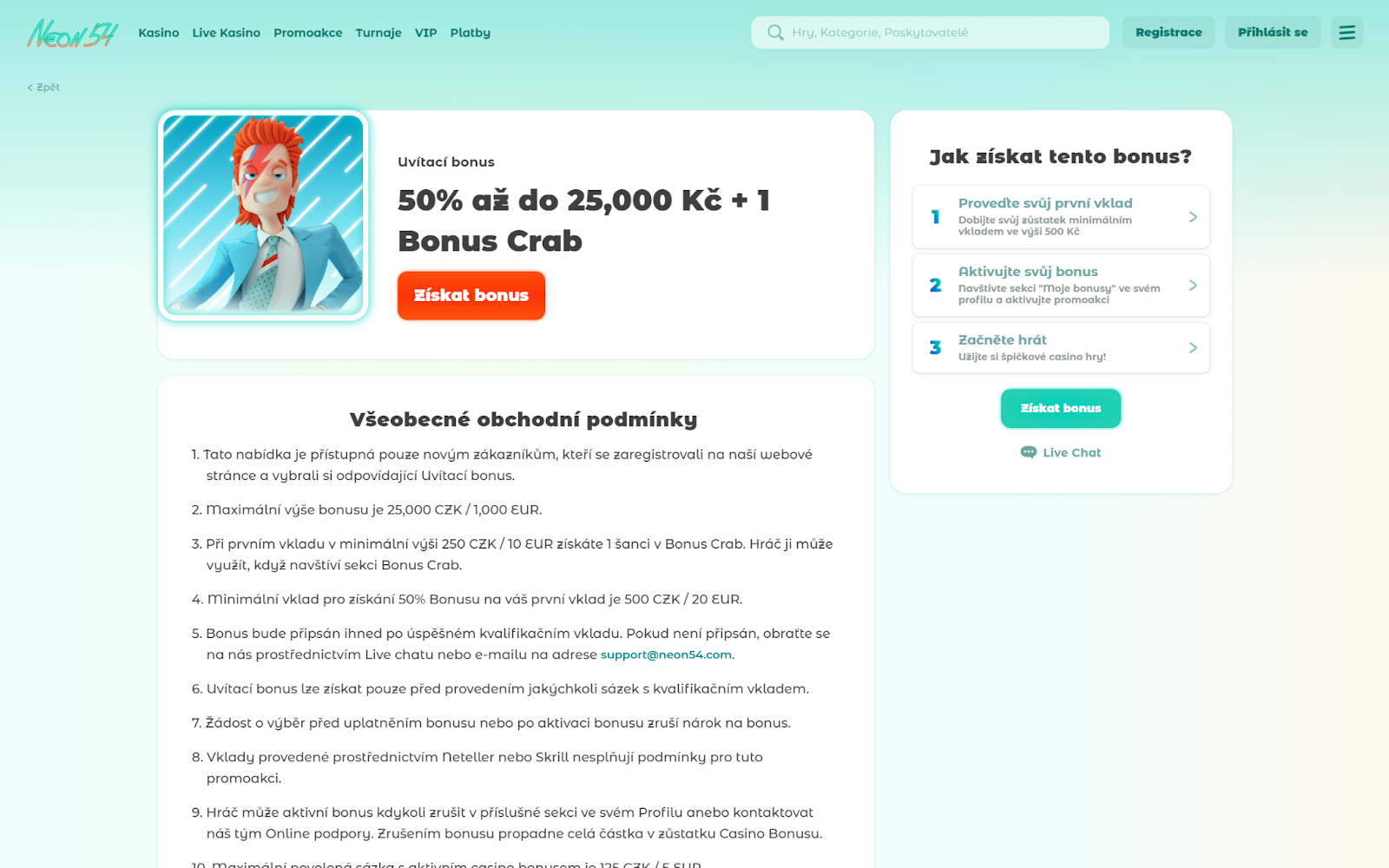 Uvítací bonus 50% až do 25 000 Kč + 1 Bonus Crab